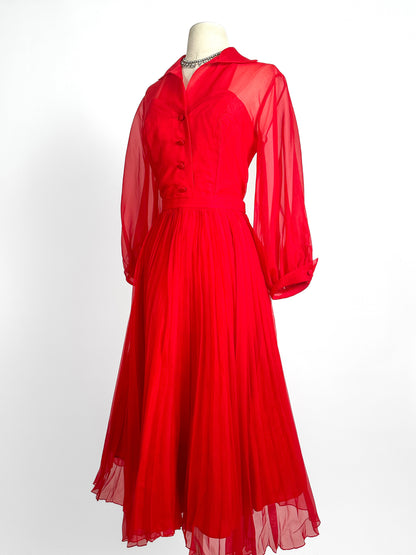 1950-60s Stunning Red Two-Piece Set / Waist 26