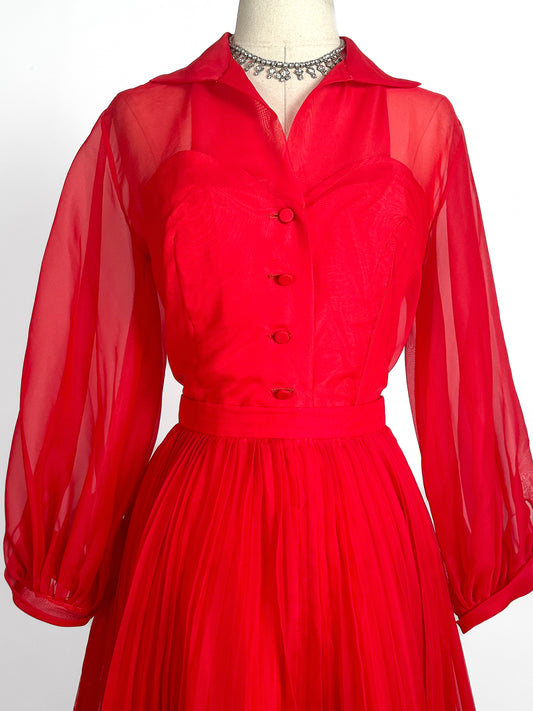 1950-60s Stunning Red Two-Piece Set / Waist 26