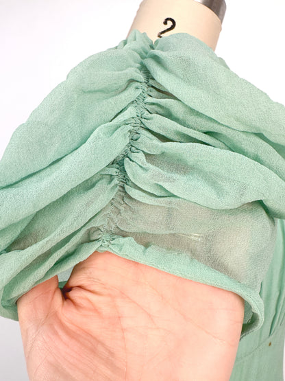1930s Seafoam Green Silk Chiffon Gown / Waist 24