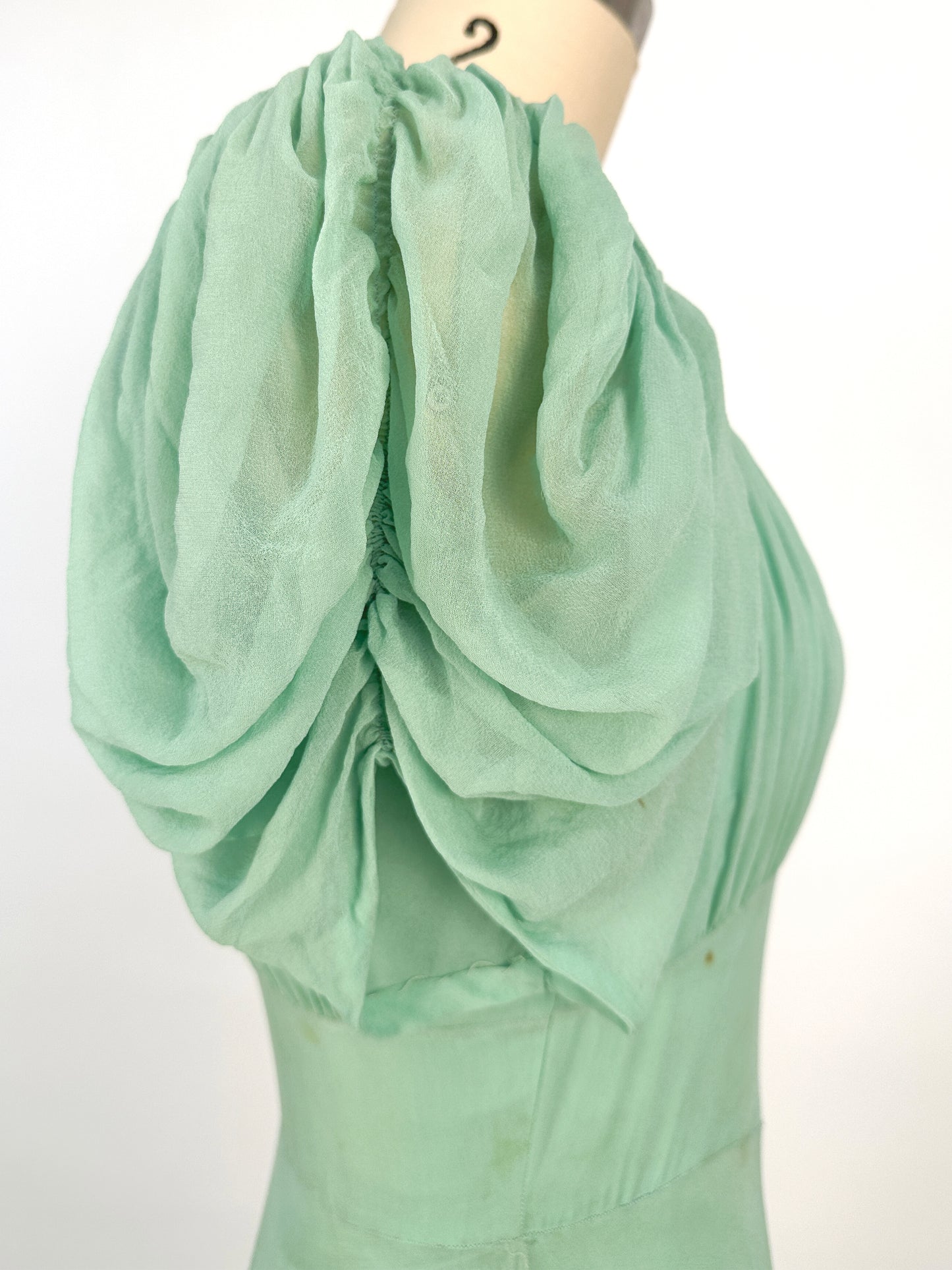 1930s Seafoam Green Silk Chiffon Gown / Waist 24