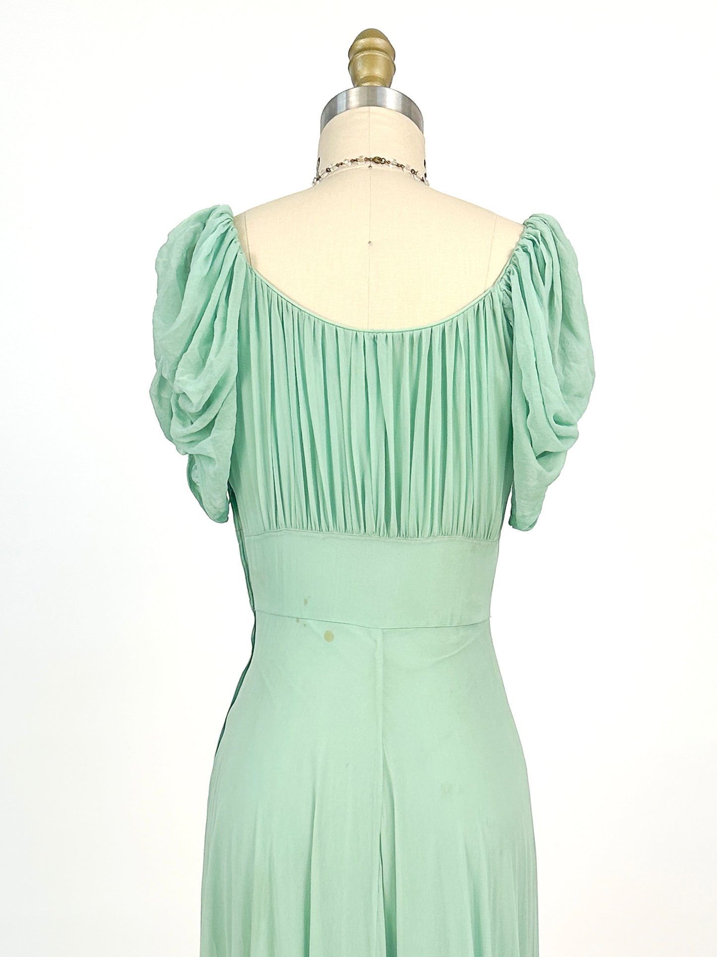 1930s Seafoam Green Silk Chiffon Gown / Waist 24