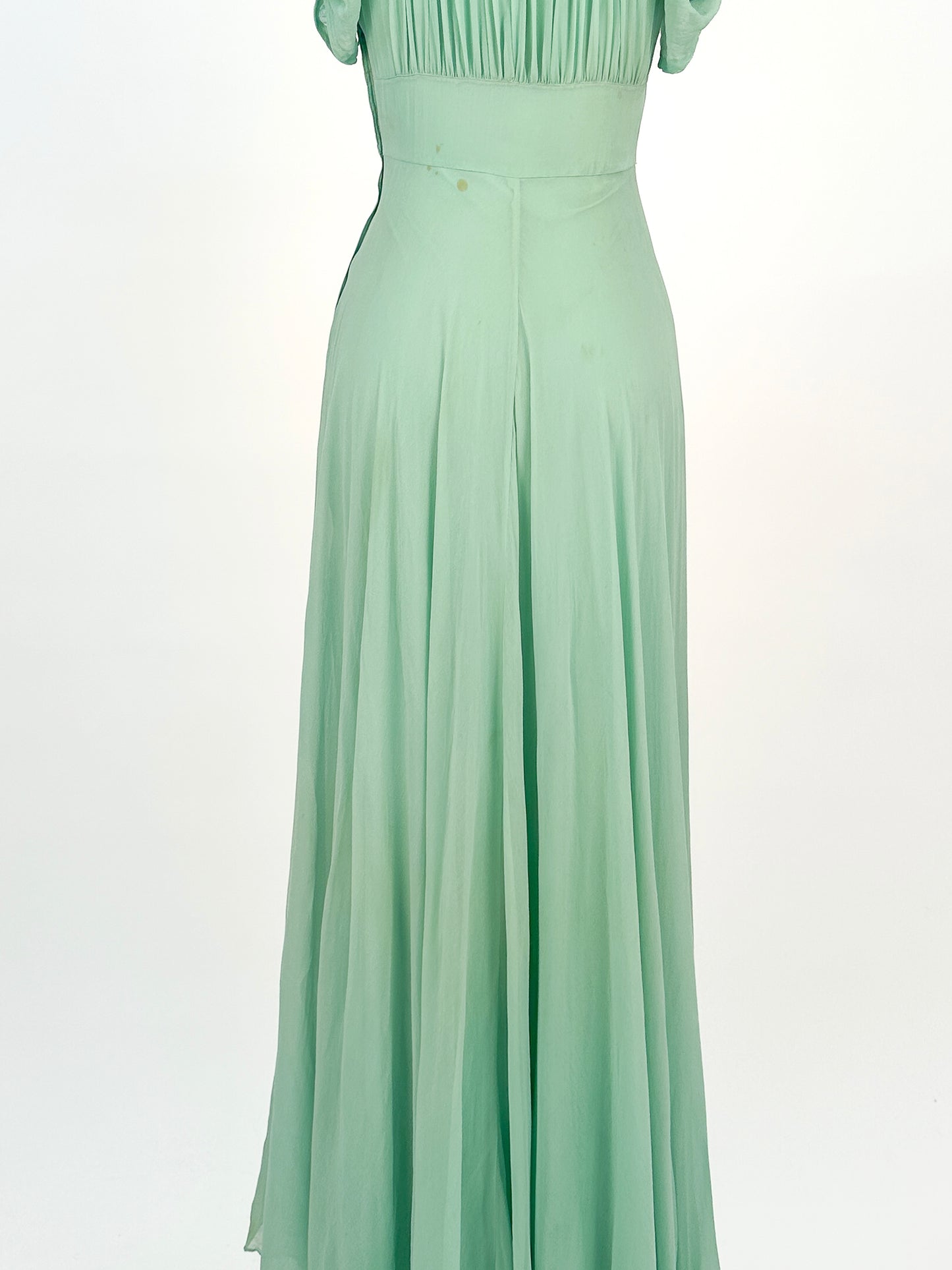 1930s Seafoam Green Silk Chiffon Gown / Waist 24
