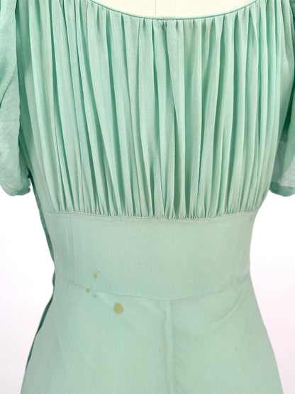 1930s Seafoam Green Silk Chiffon Gown / Waist 24