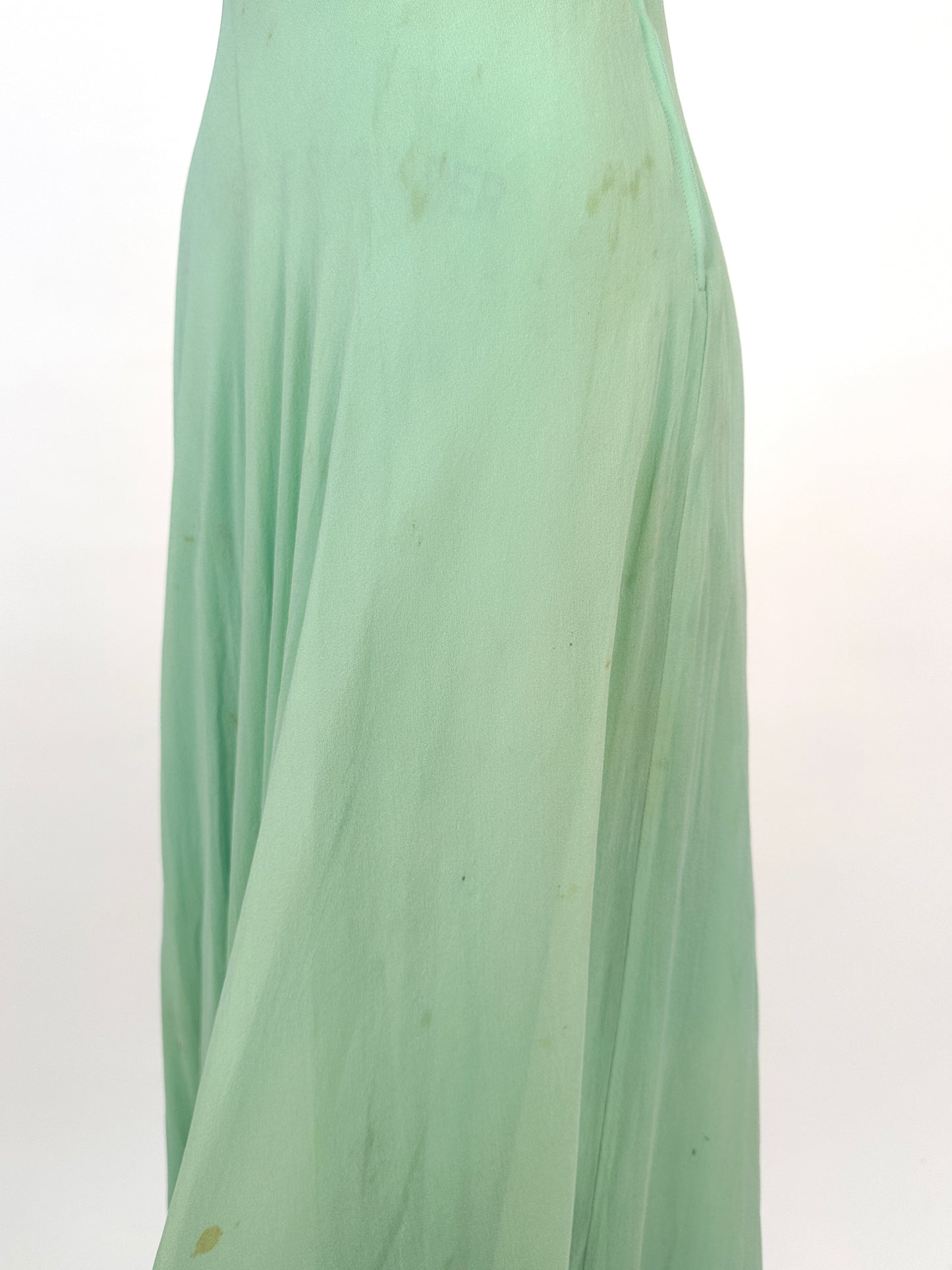 1930s Seafoam Green Silk Chiffon Gown / Waist 24