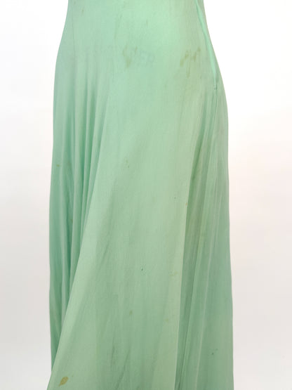 1930s Seafoam Green Silk Chiffon Gown / Waist 24