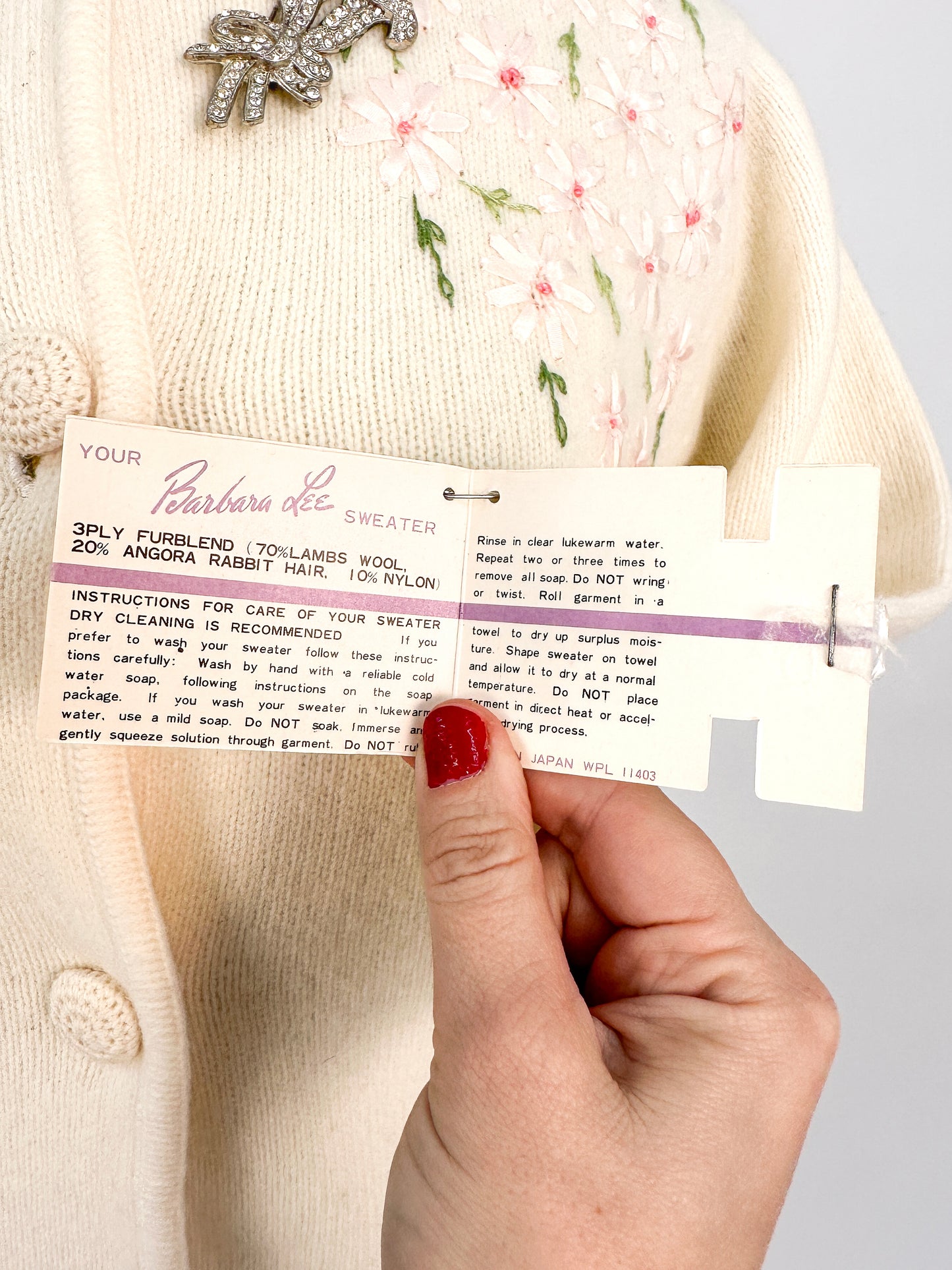 50s Wool and Angora Cardigan with Embroidered Flowers / Fits up to a Large