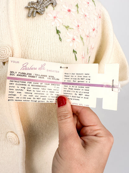 50s Wool and Angora Cardigan with Embroidered Flowers / Fits up to a Large