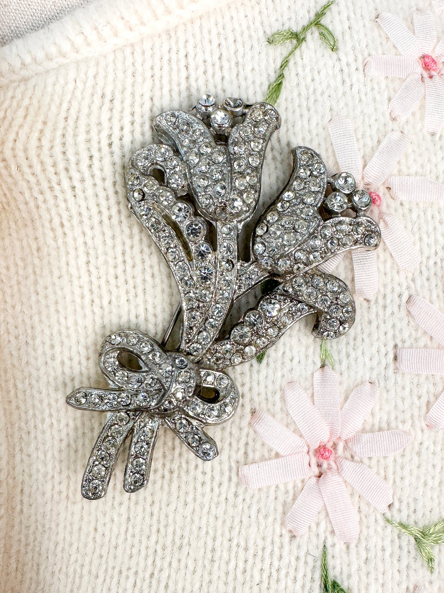 30s Statement Rhinestone Tulip Brooch