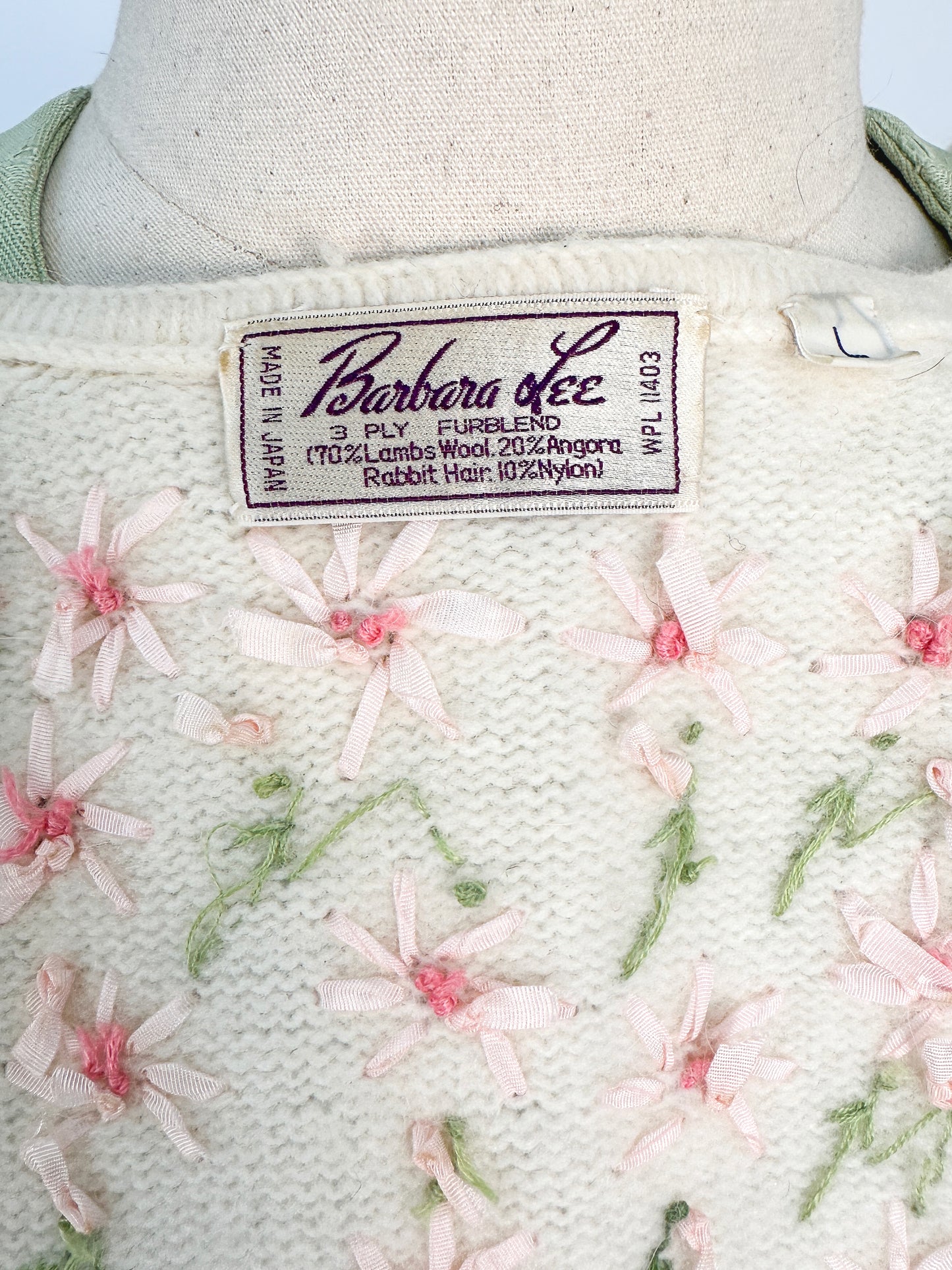 50s Wool and Angora Cardigan with Embroidered Flowers / Fits up to a Large