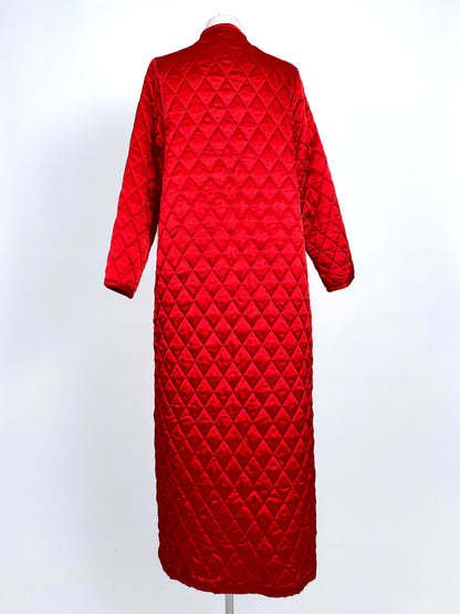 1980s Striking Red Quilted Satin Robe by Valentino / One Size