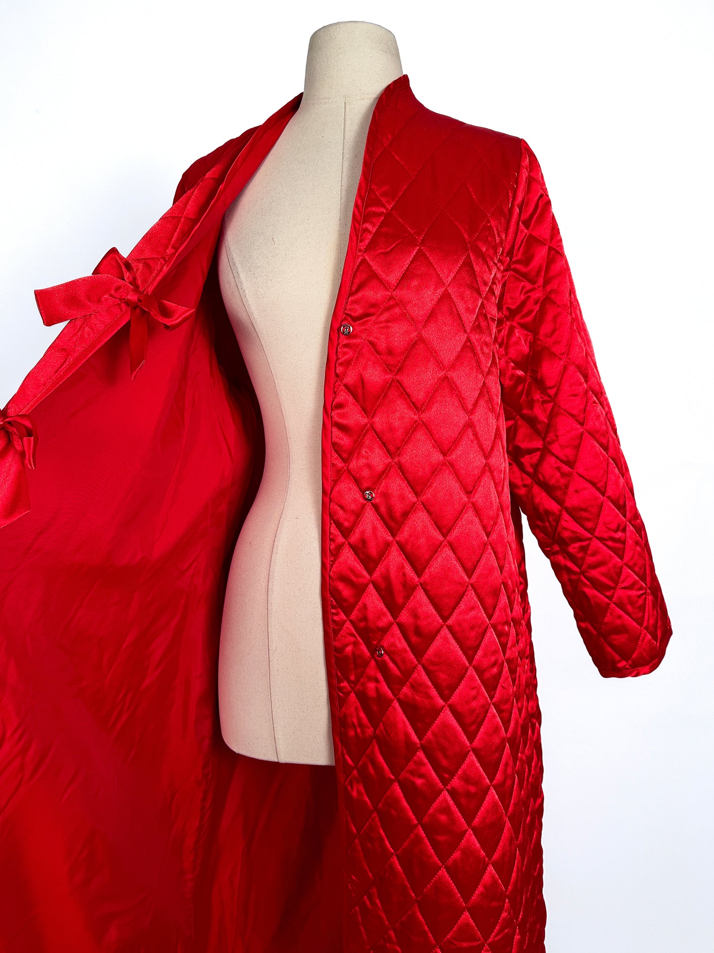 1980s Striking Red Quilted Satin Robe by Valentino / One Size