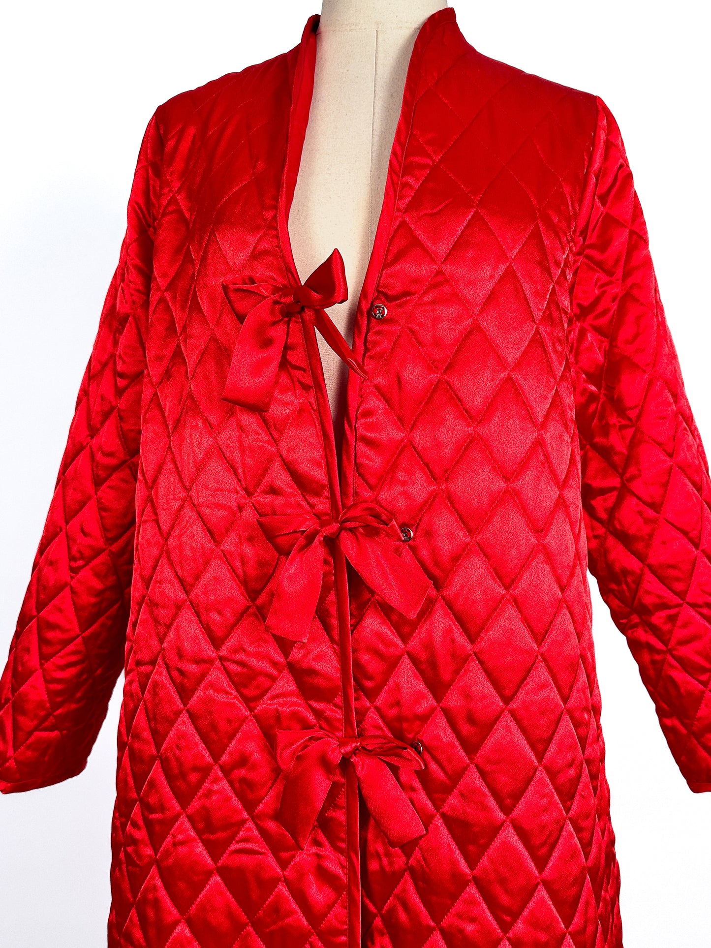 1980s Striking Red Quilted Satin Robe by Valentino / One Size