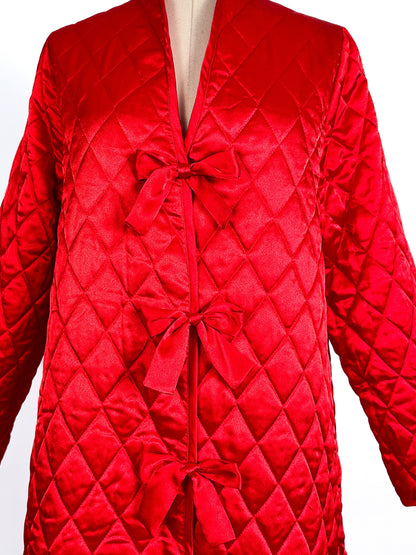 1980s Striking Red Quilted Satin Robe by Valentino / One Size