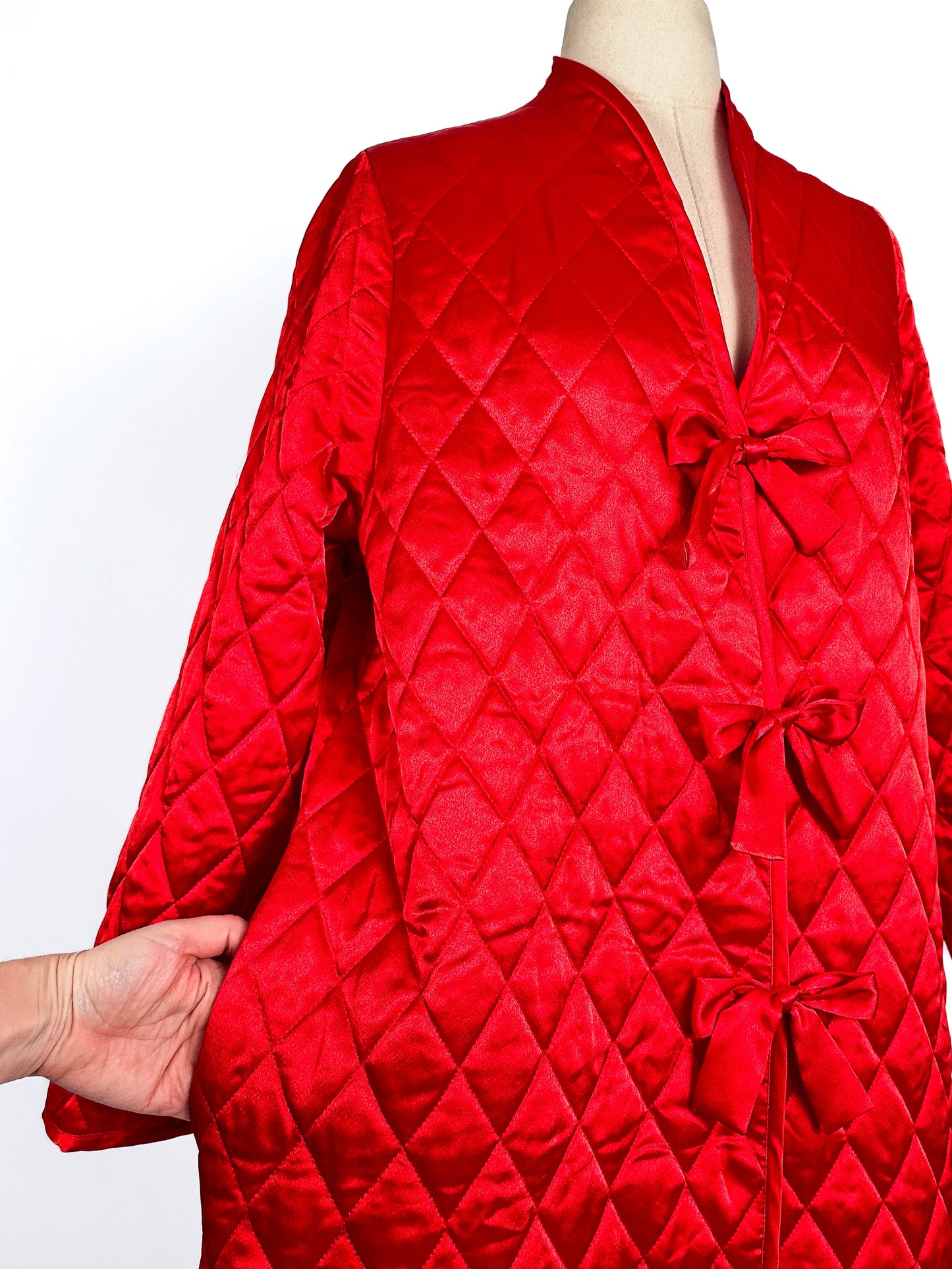 1980s Striking Red Quilted Satin Robe by Valentino / One Size