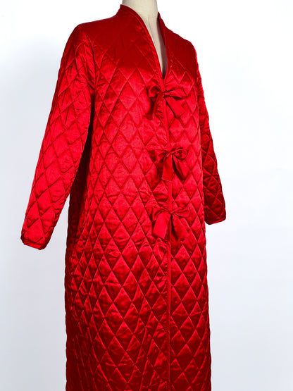 1980s Striking Red Quilted Satin Robe by Valentino / One Size