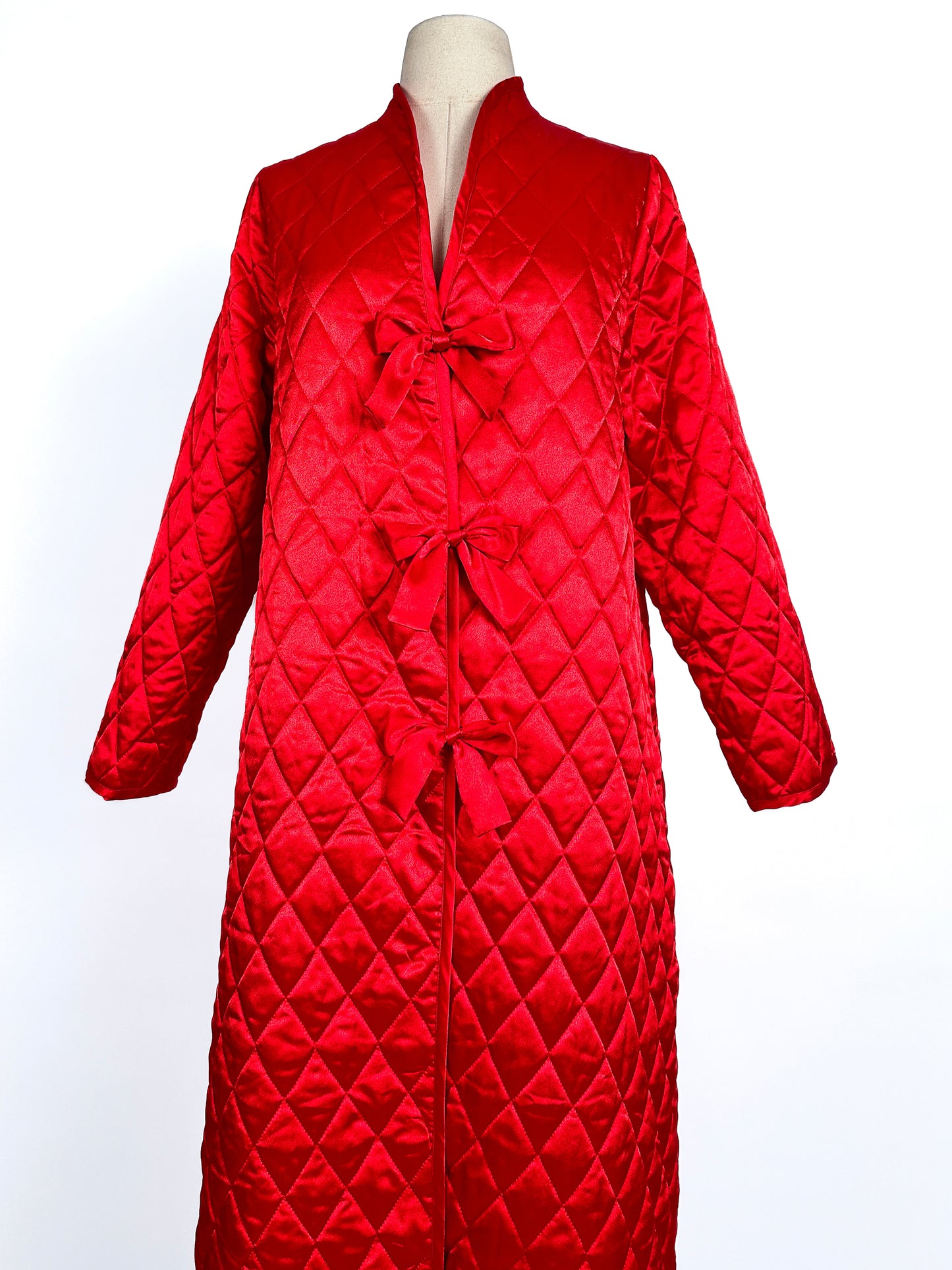 1980s Striking Red Quilted Satin Robe by Valentino / One Size