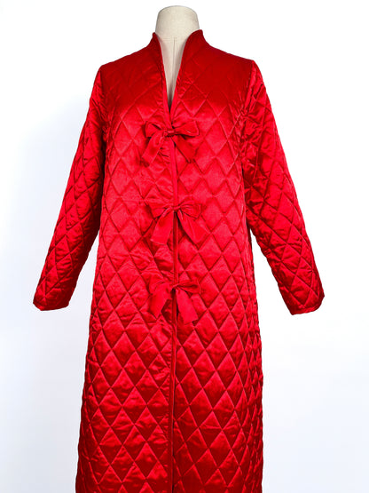 1980s Striking Red Quilted Satin Robe by Valentino / One Size