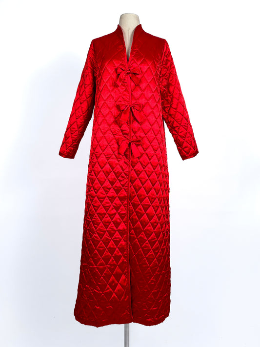 1980s Striking Red Quilted Satin Robe by Valentino / One Size
