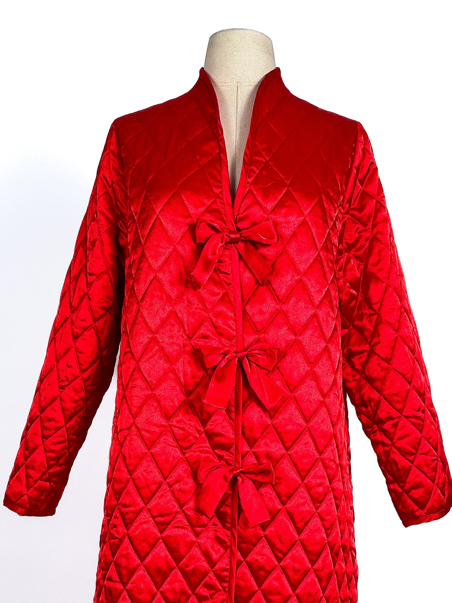 1980s Striking Red Quilted Satin Robe by Valentino / One Size