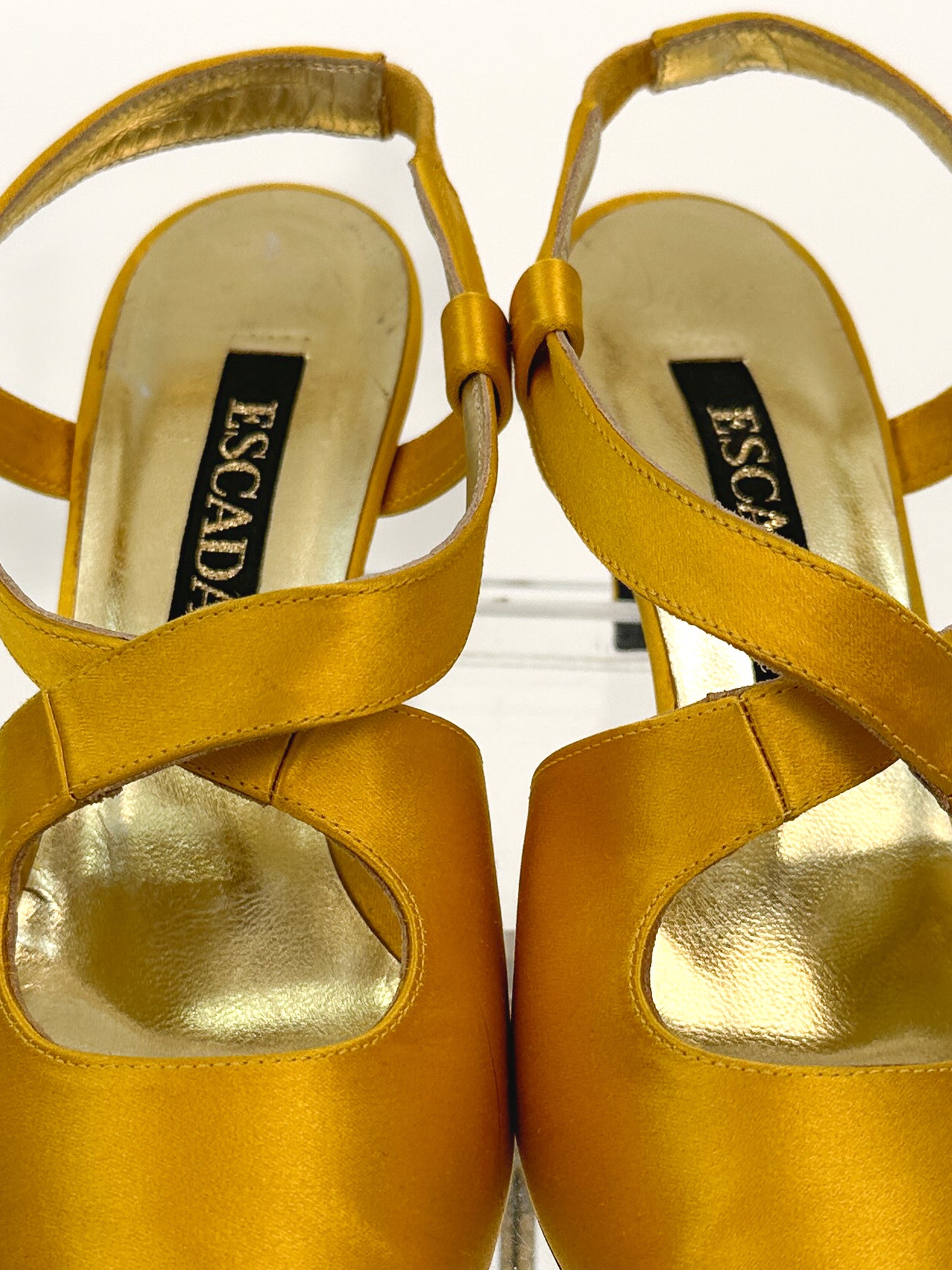 1990s Golden Yellow Satin Sling Backs / Size 6B