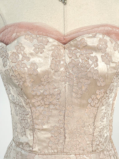 1950s Embossed Satin and Tulle Party Dress / Waist 26