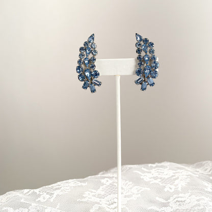 1950s Blue Rhinestone Statement Earrings