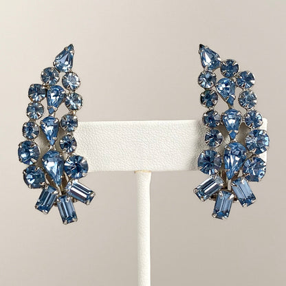 1950s Blue Rhinestone Statement Earrings