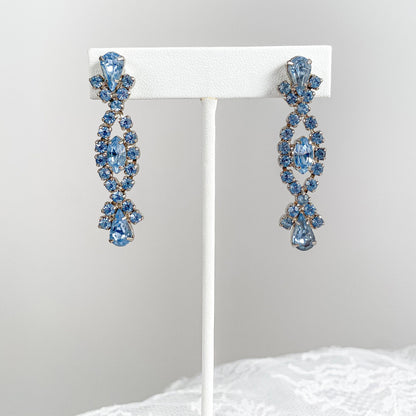 1950s Blue Rhinestone Statement Screw-back Earrings