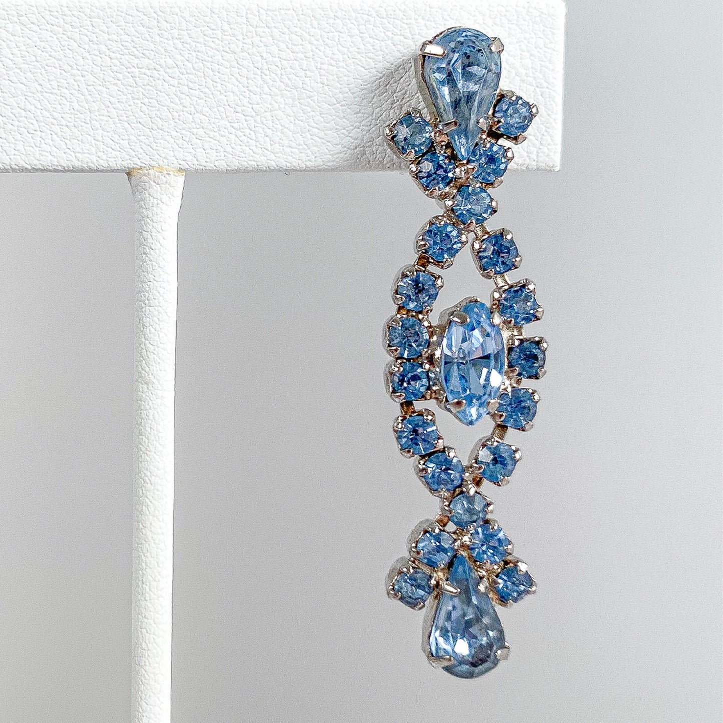 1950s Blue Rhinestone Statement Screw-back Earrings