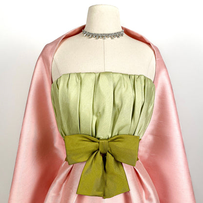 Stunning 1960s Pink & Green Strapless Dress with Wrap by Bob Bugnand for Sam Friedlander / Waist24