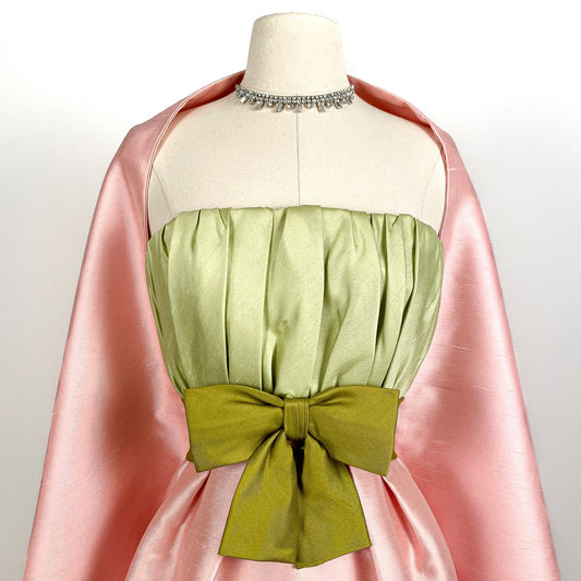Stunning 1960s Pink & Green Strapless Dress with Wrap by Bob Bugnand for Sam Friedlander / Waist24