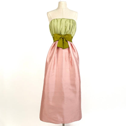 Stunning 1960s Pink & Green Strapless Dress with Wrap by Bob Bugnand for Sam Friedlander / Waist24