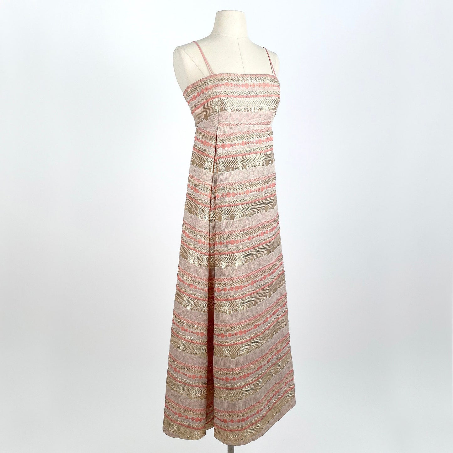 1960s Pink & Gold Evening Dress by Malcolm Starr / Waist 24