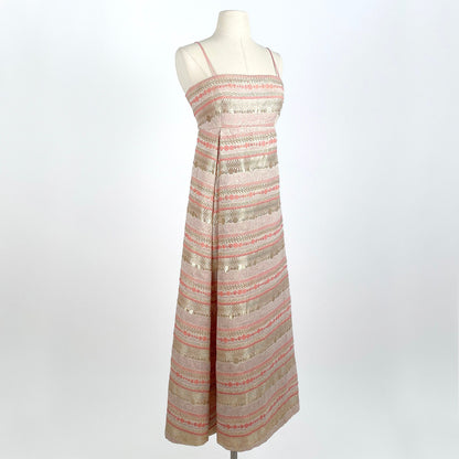 1960s Pink & Gold Evening Dress by Malcolm Starr / Waist 24