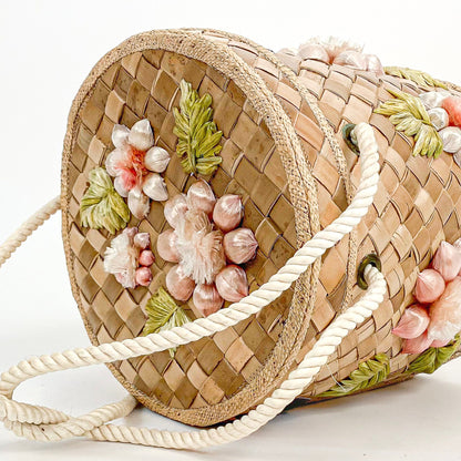1960s Straw Basket Handbag or Picnic Basket