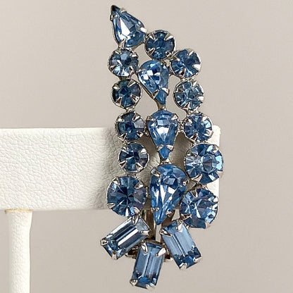 1950s Blue Rhinestone Statement Earrings