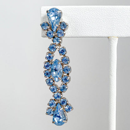 1950s Blue Rhinestone Statement Screw-back Earrings