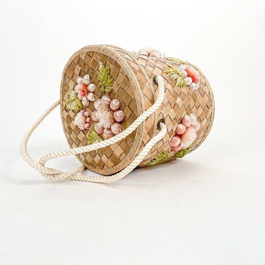 1960s Straw Basket Handbag or Picnic Basket