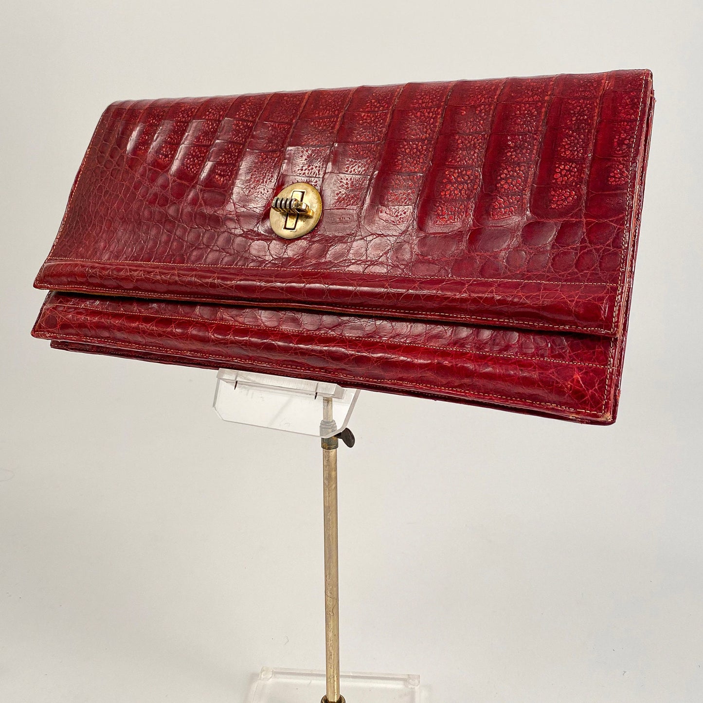 1940s Striking Red Leather Clutch with Suede Lining