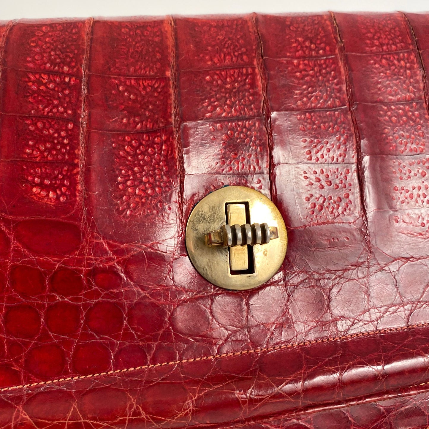 1940s Striking Red Leather Clutch with Suede Lining