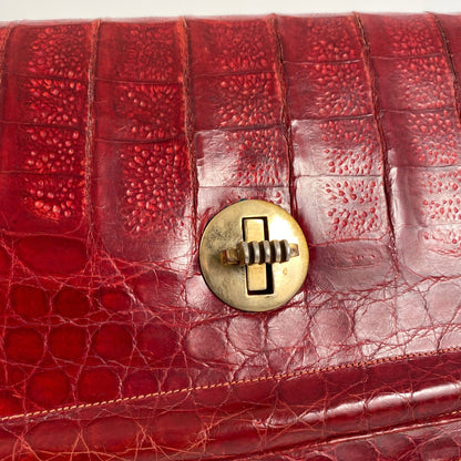 1940s Striking Red Leather Clutch with Suede Lining