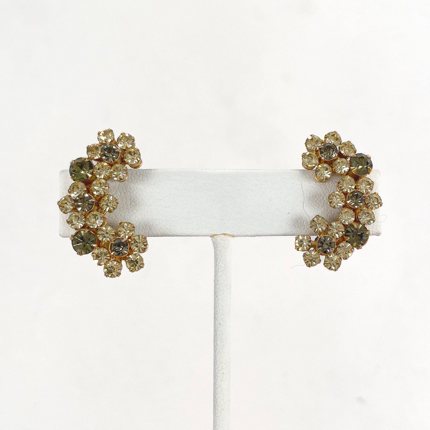 1950s Yellow Rhinestone Floral Earrings