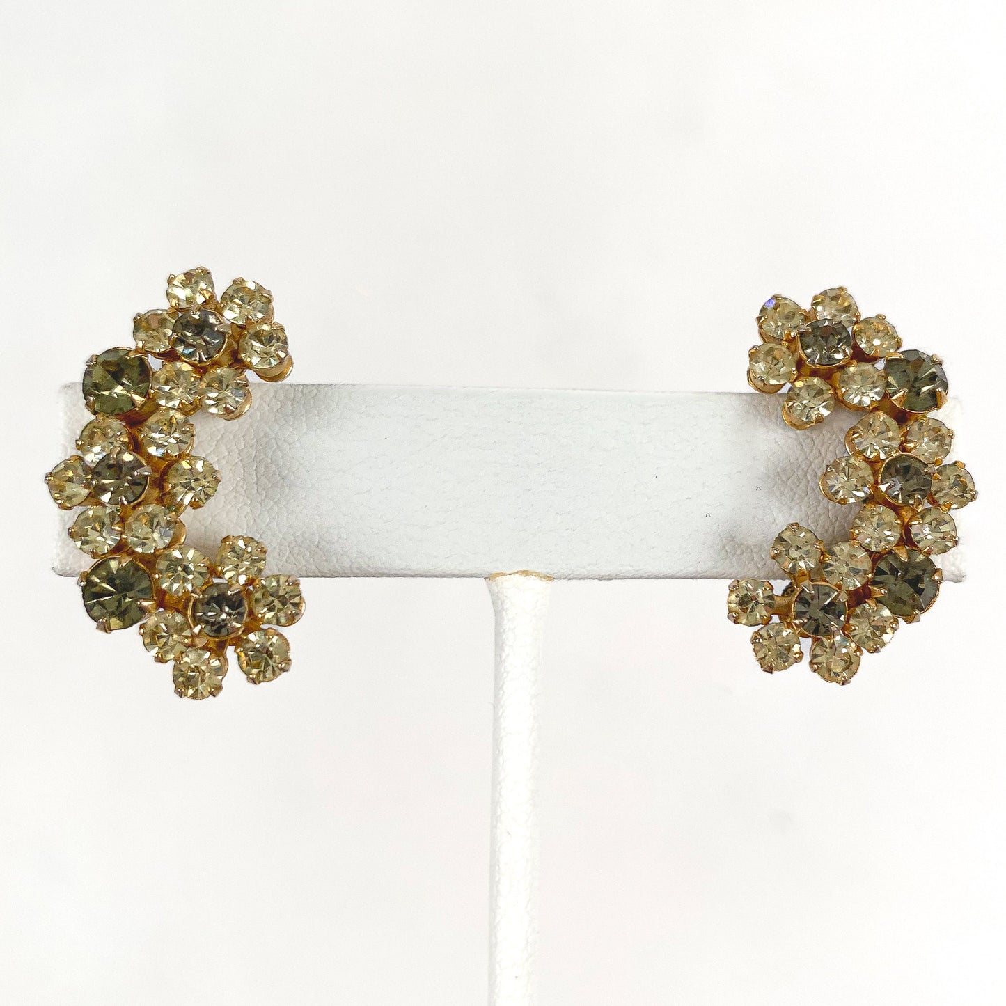 1950s Yellow Rhinestone Floral Earrings