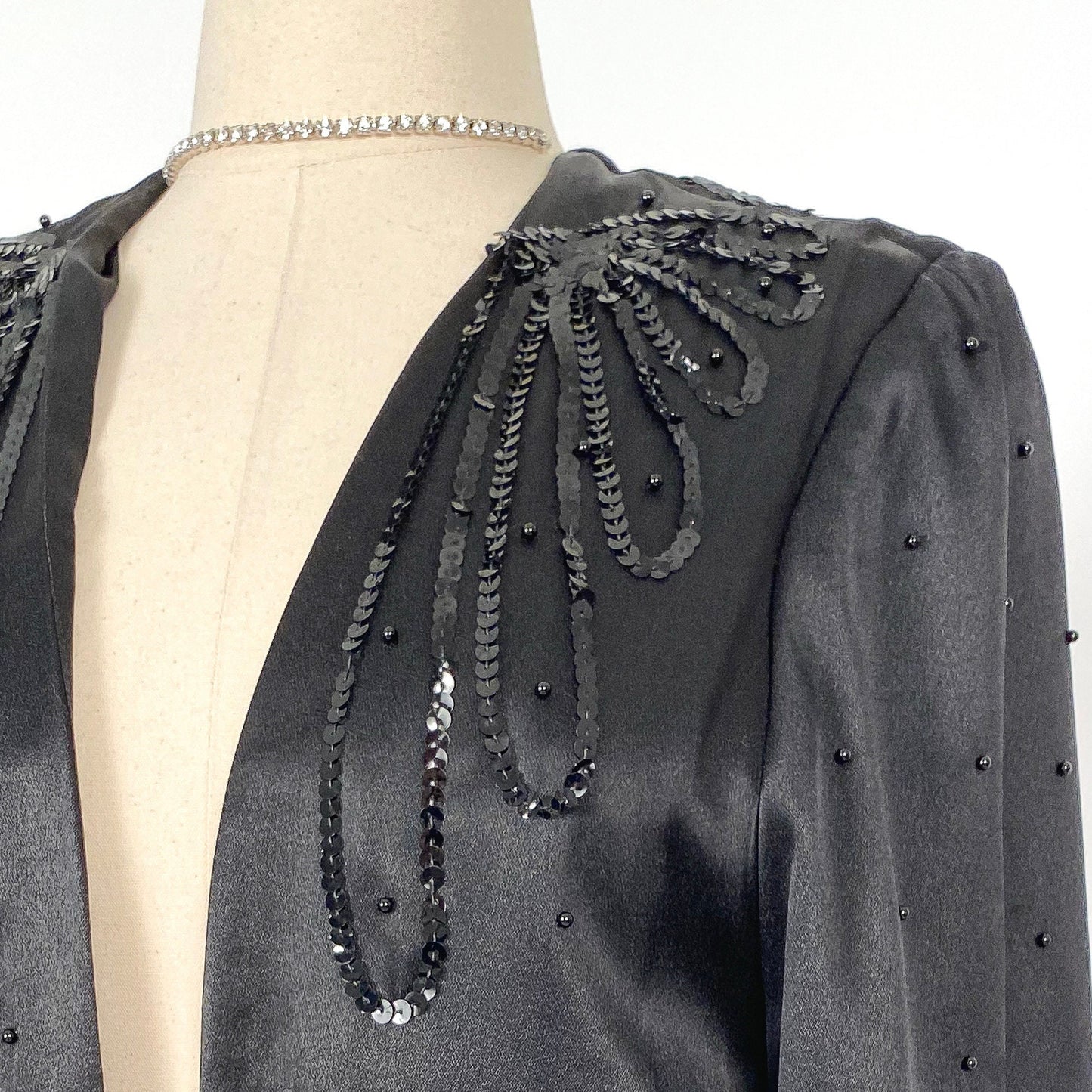 1960s Lilli Diamond Black Satin Evening Coat / OSFM