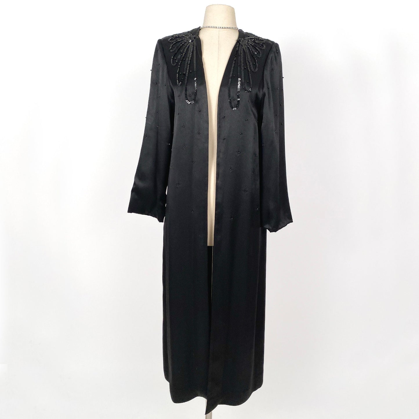 1960s Lilli Diamond Black Satin Evening Coat / OSFM