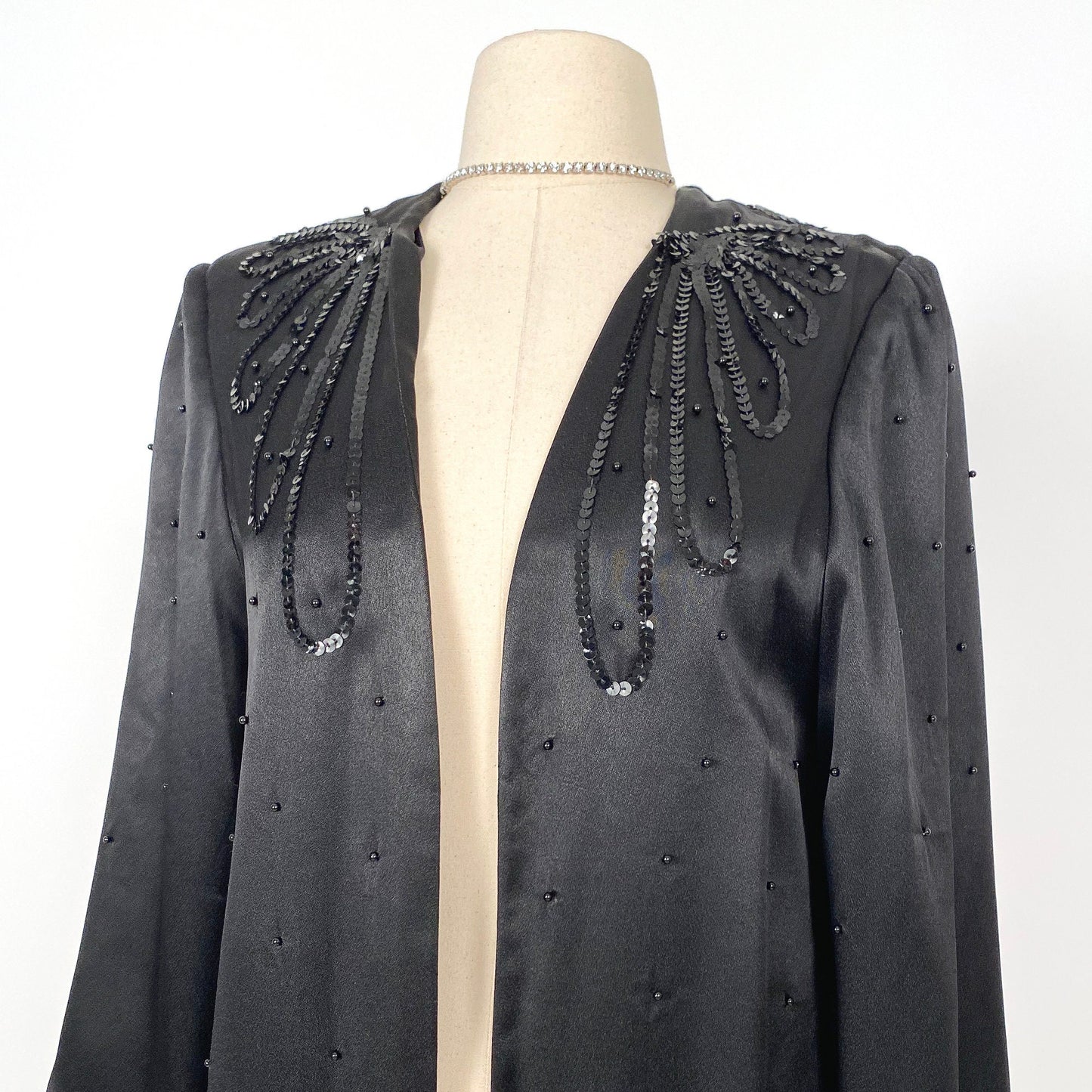 1960s Lilli Diamond Black Satin Evening Coat / OSFM