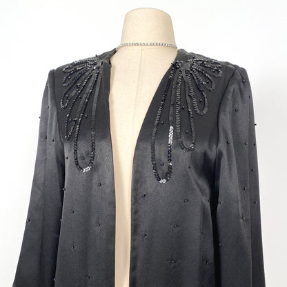 1960s Lilli Diamond Black Satin Evening Coat / OSFM