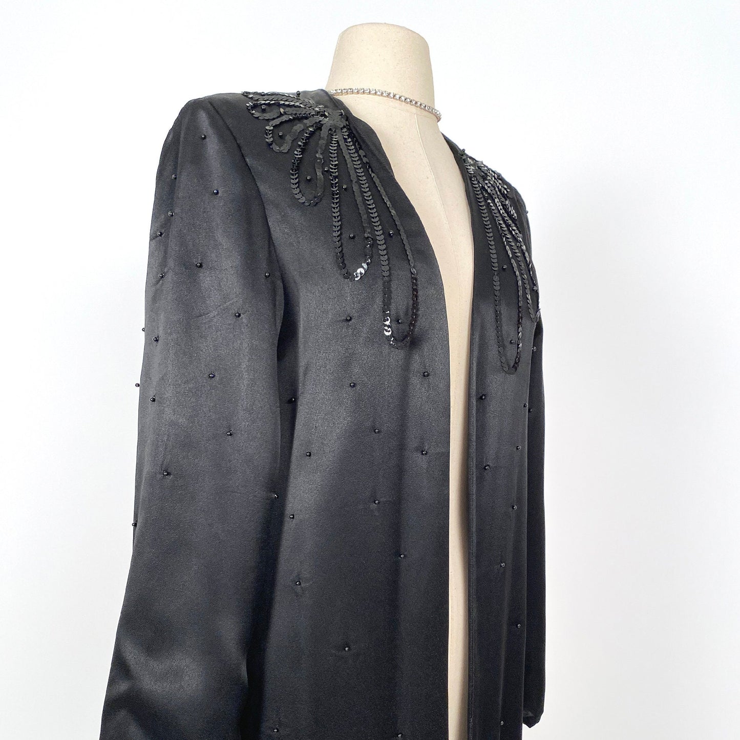 1960s Lilli Diamond Black Satin Evening Coat / OSFM