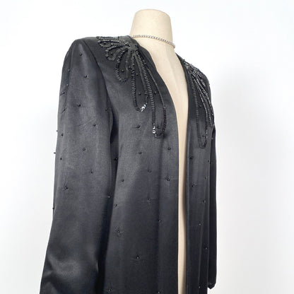 1960s Lilli Diamond Black Satin Evening Coat / OSFM