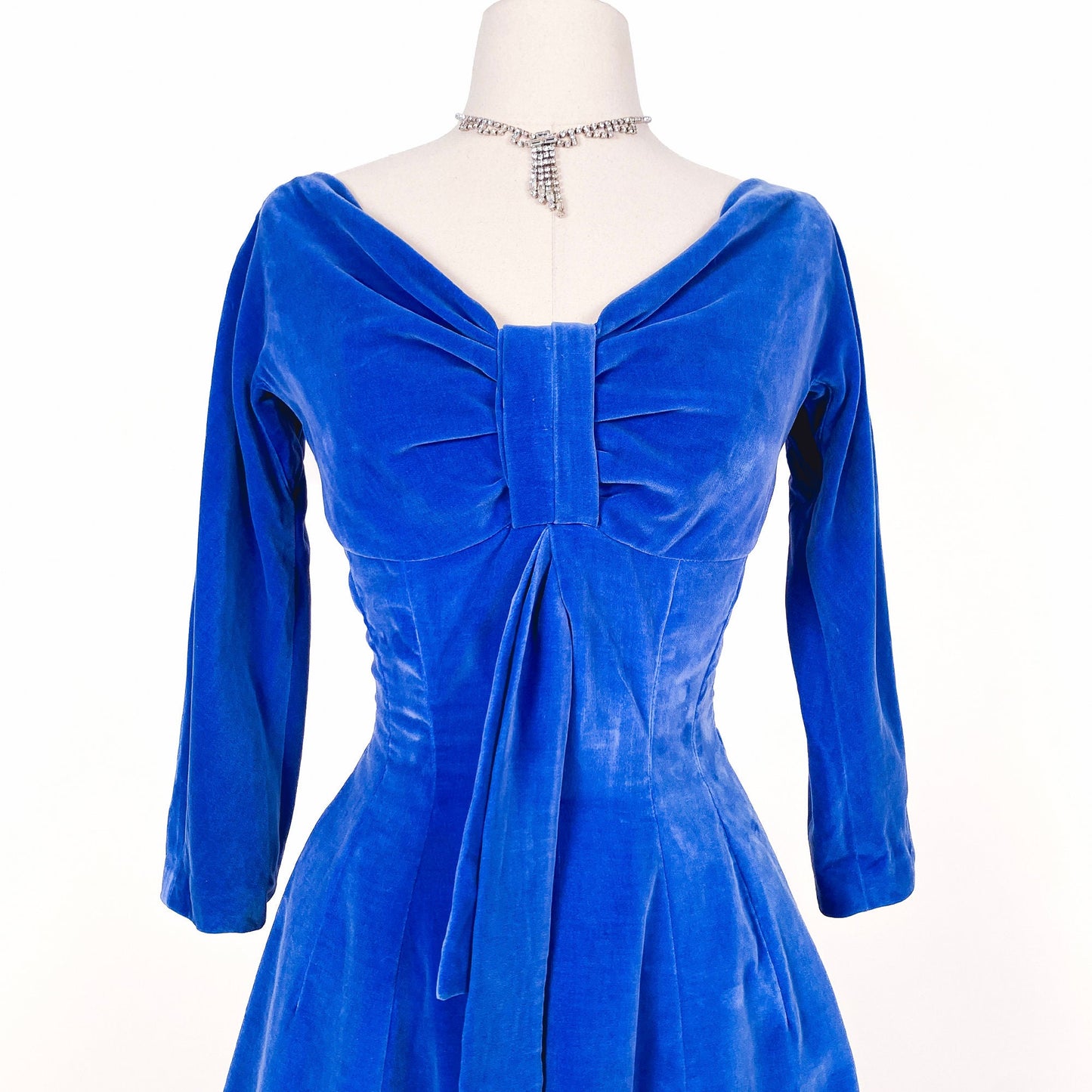 1950s Striking Blue Velvet Dress by Suzy Perette / Waist 24